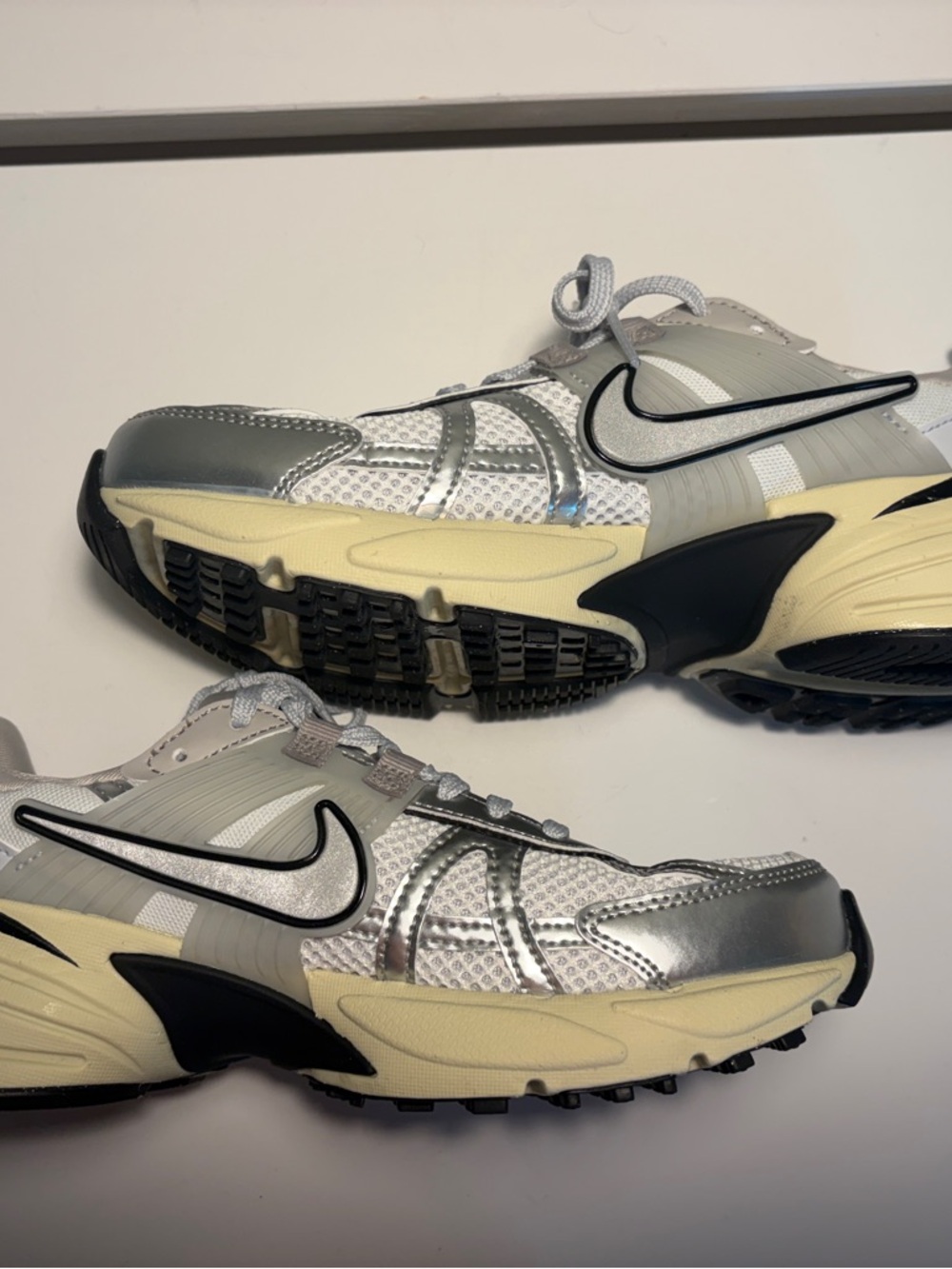 Nike V2K Run in Summit White and Metallic Silver Sneakers - Picture 3 of 6